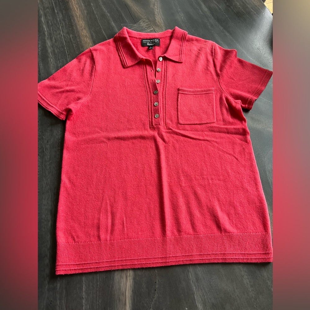 EUC BR L Merino & Cashmere Retro-Style Polo Sweater